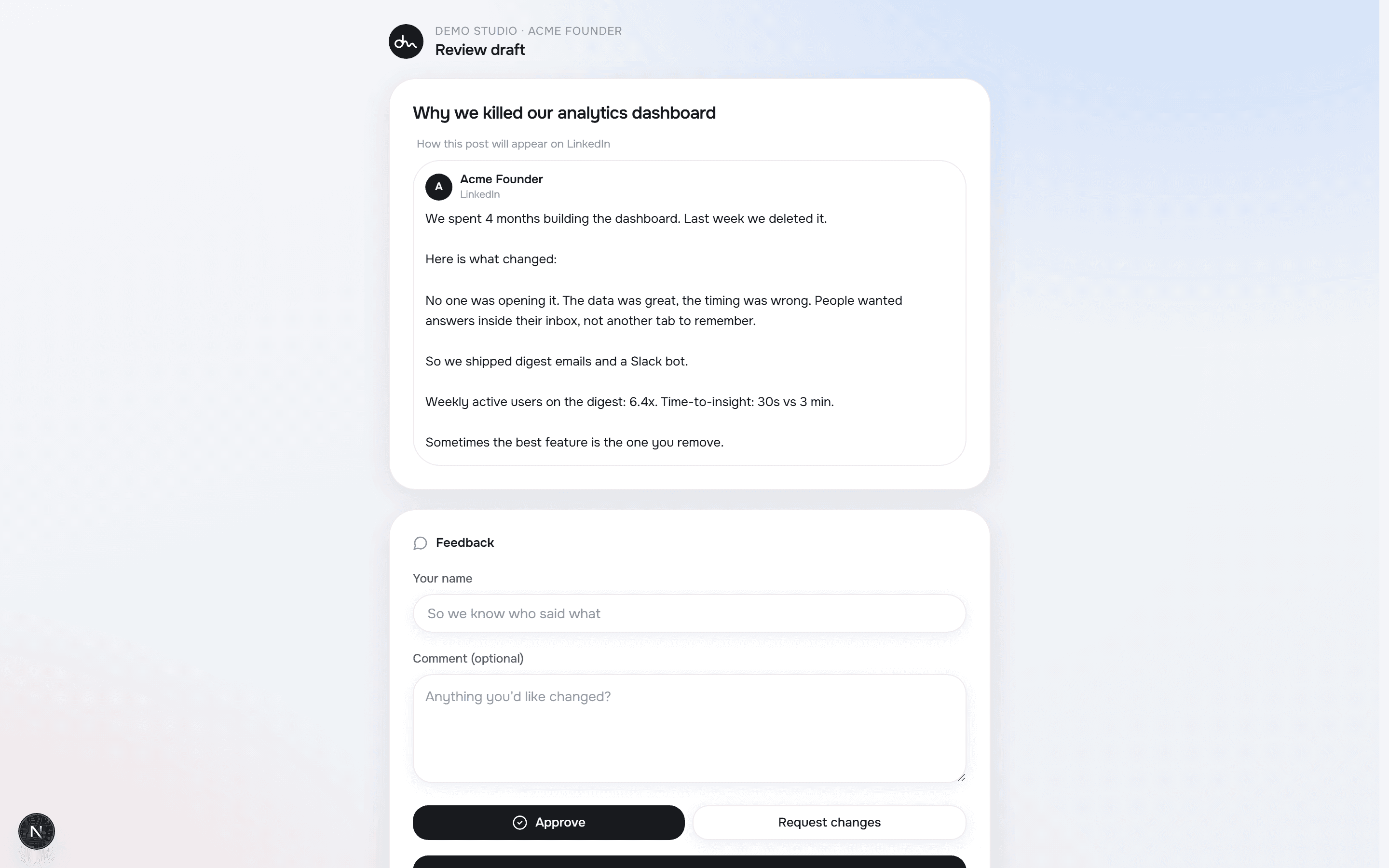 Clients sign off by link